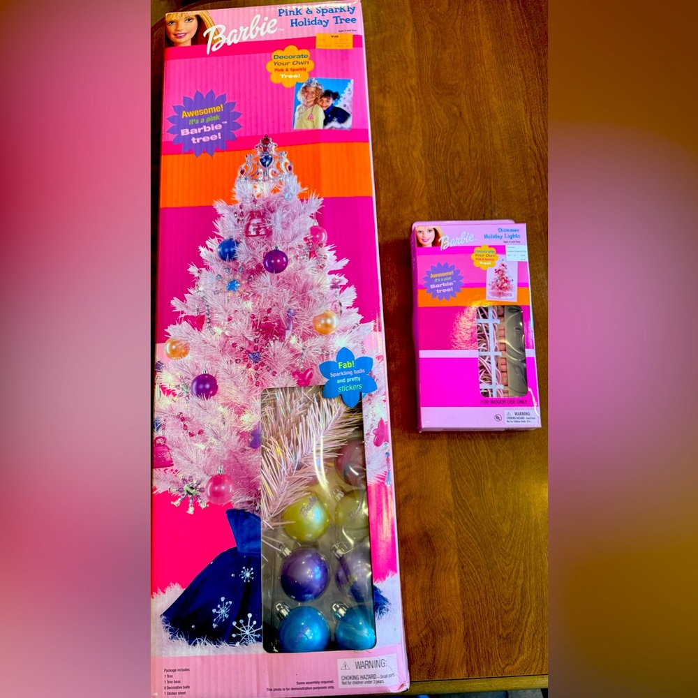 Barbie Pink & Sparkly Holiday Christmas tree with Barbie Shimmer Holiday Lights